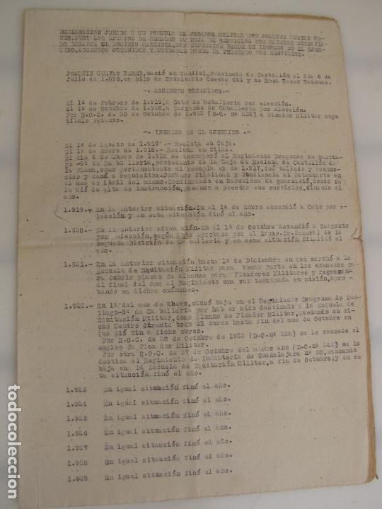 Militaria: 37.- Declaraci&oacute;n Jurada represaliado. Regimiento de Infanter&iacute;a Guadalajara. 1.939