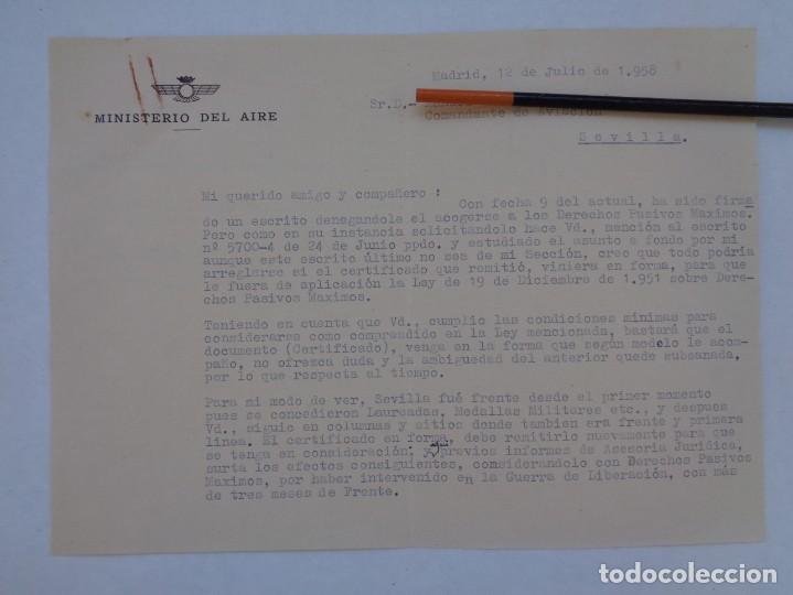 Militaria: MINISTERIO DEL AIRE : CARTA A COMANDANTE DE AVIACION. MADRID , 1958. FIRMA VALVERDE