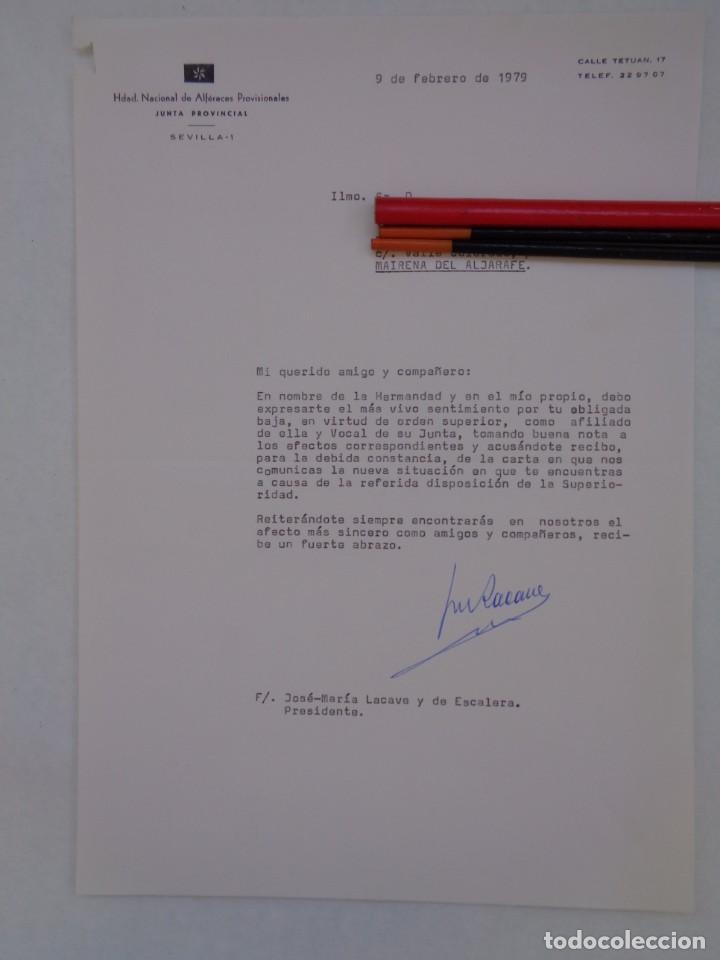 Militaria: HERMANDAD NACIONAL ALFEREZ PROVISIONALES : CARTA A TENIENTE CORONEL DE AVIACION. SEVILLA, 1979