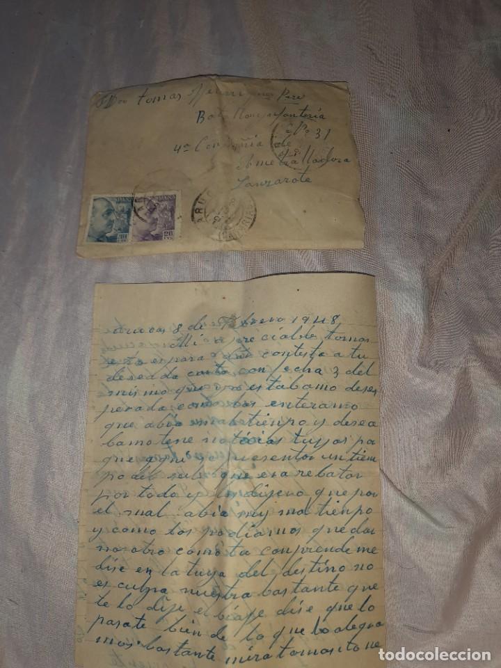 Militaria: Antigua carta militar batall&oacute;n infanter&iacute;a 4&deg;compa&ntilde;&iacute;a de ametralladora lanzarote a&ntilde;o 1948