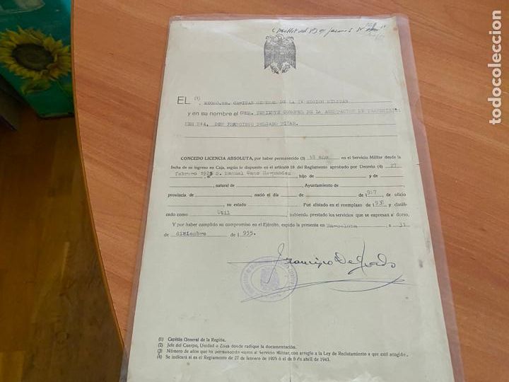 Militaria: CONCEDO LICENCIA ABSOLUTA . BARCELONA 1955 (COIB79)
