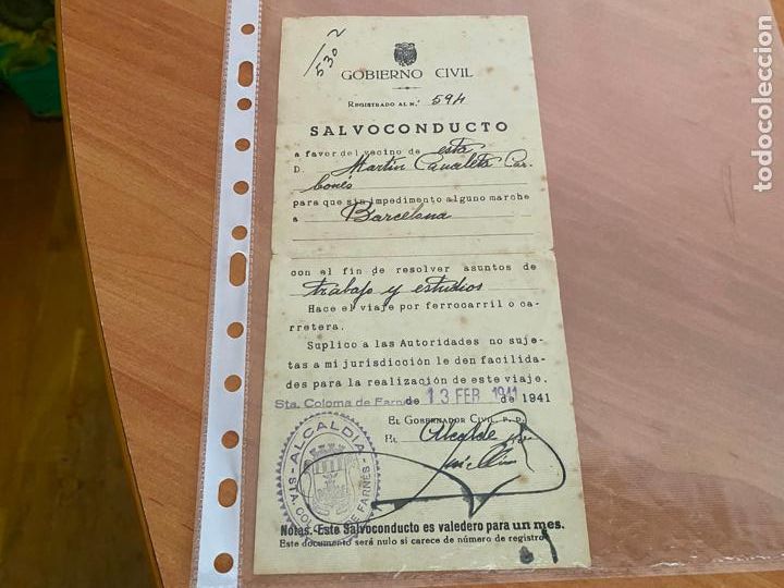 Militaria: SALVOCONDUCTO 1941. BARCELONA (COIB79)