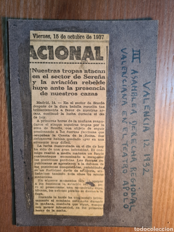 Militaria: CENSURA MILITAR 1939 / ATAQUE SESE&Ntilde;A 1937 . VALENCIA 1932 ASAMBLEA DERECHA REGIONAL TEATRO APOLO