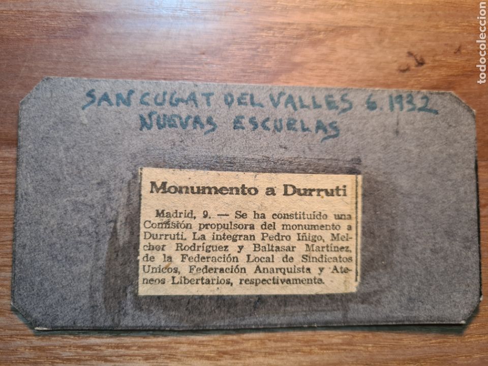 Militaria: CENSURA MILITAR 1939 / MONUMENTO A DURRUTI . SAN CUGAT DEL VALLES 1932 NUEVAS ESCUELAS