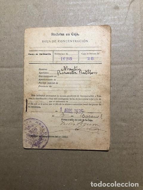 Militaria: RECLUTAS EN CAJA. HOJA DE CONCENTRACI&Oacute;N. AGOSTO 1935. CAJA N&ordm;25