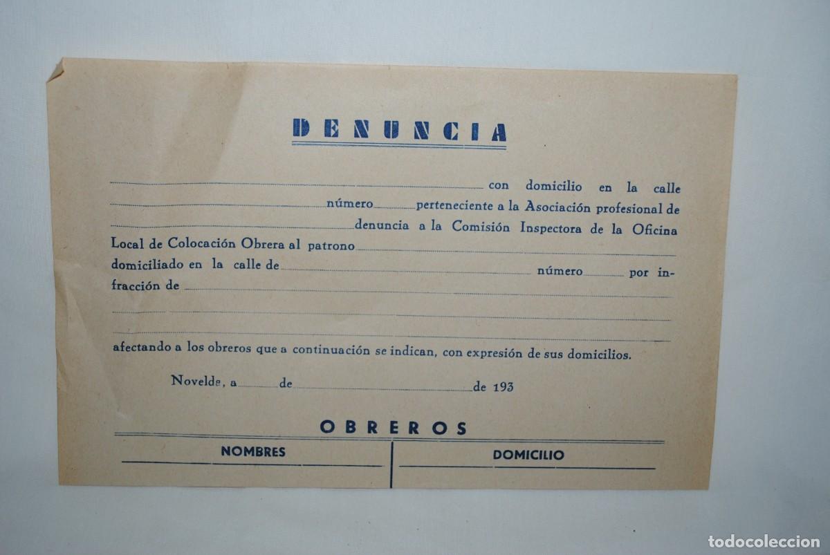 Militaria: HOJA DE DENUNCIA A LA COMISION INSPECTORA . 193......