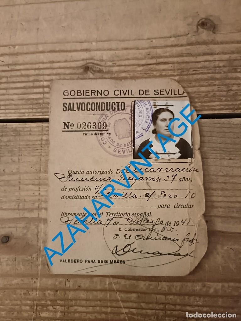 Militaria: SEVILLA, 1941, SALVOCONDUCTO EMITIDO POR EL GOBIERNO CIVIL
