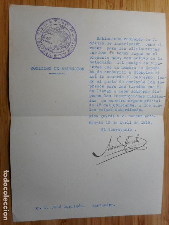 Militaria: ANTIGUA CARTA JUNTA CENTRAL TIRO NACIONAL MADRID 1929