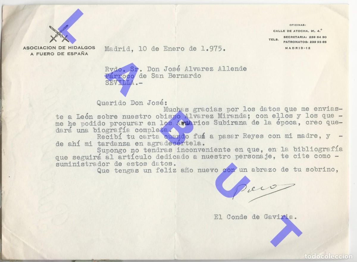 Militaria: CONDE DE GAVIRIA ASOCIACION DE HIDALGOS A FUERO DE ESPA&Ntilde;A CARTA 1975 H79