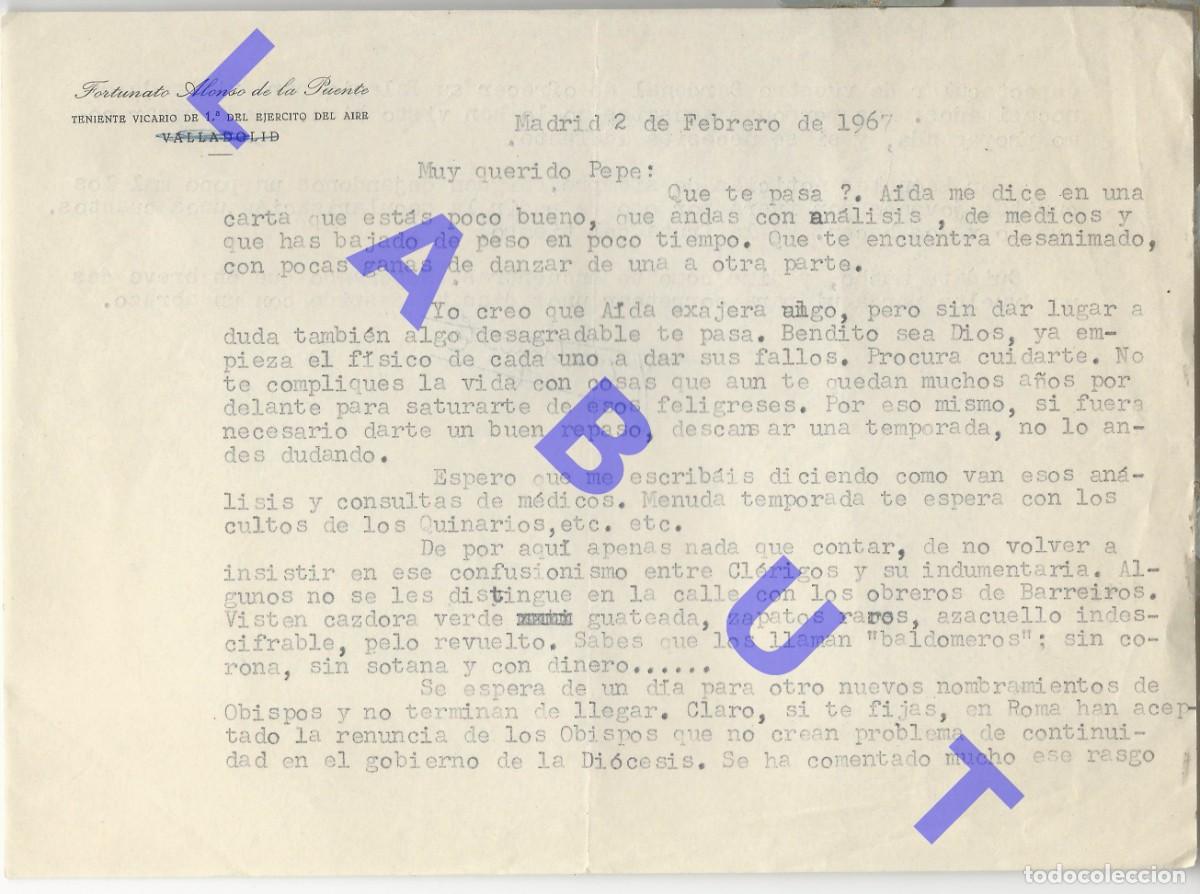 Military Antiques: TENIENTE VICARIO FORTUNATO ALONSO DE LA PUENTE CARTA 1967 H79