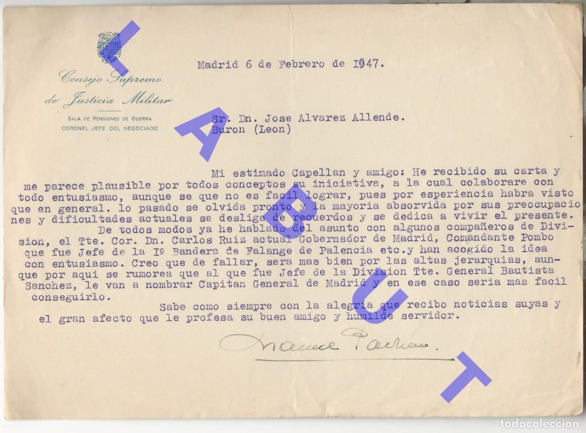 Military Antiques: TENIENTE CORONEL MANUEL PACHECO JUSTICIA MILITAR 1947 CARTA H80