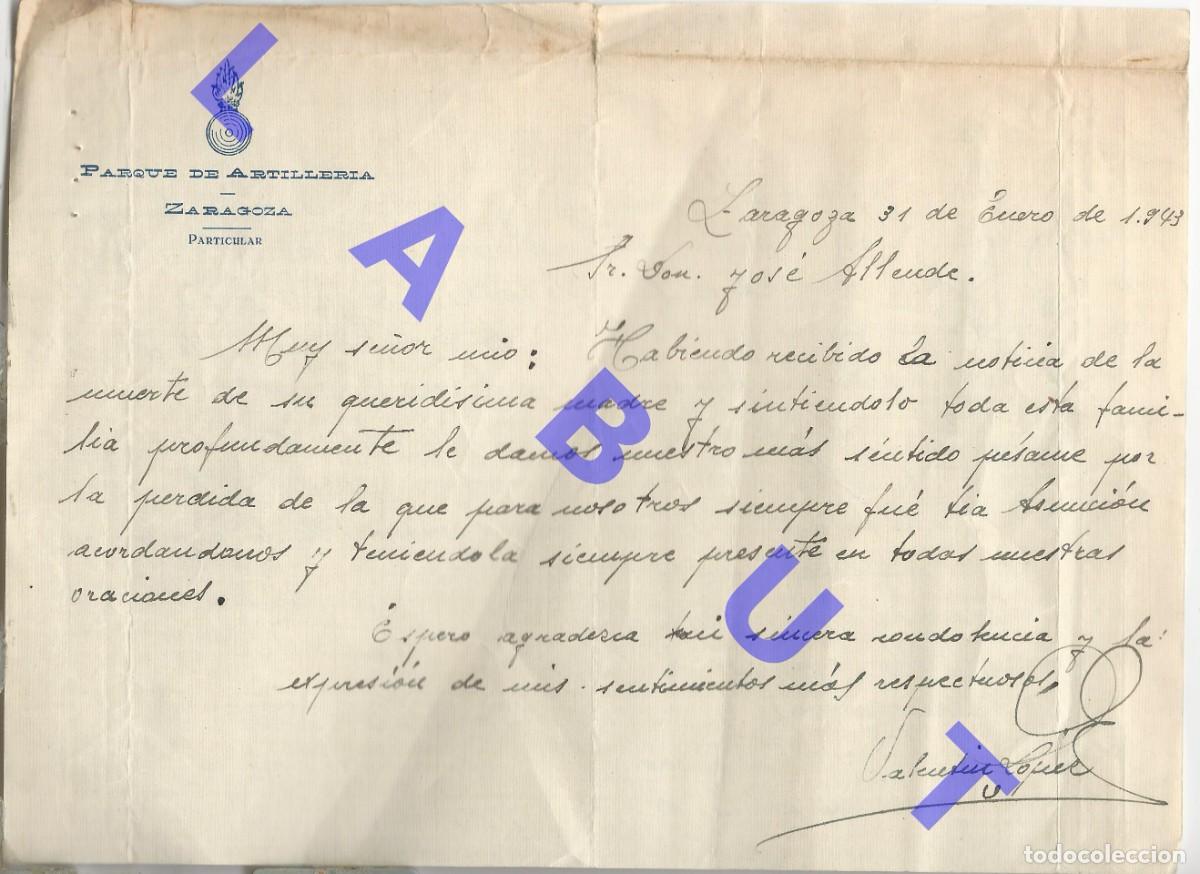 Military Antiques: 1943 ZARAGOZA PARQUE DE ARTILLERIA VALENTIN LOPEZ CARTA H80