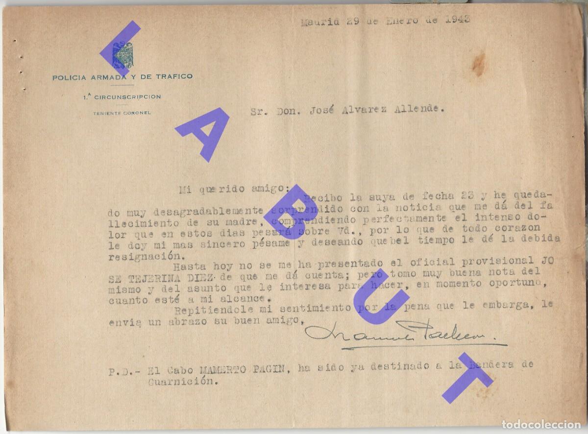 Military Antiques: POLICIA ARMADA 1943 TTE CORONEL MANUEL PACHECO CARTA H80