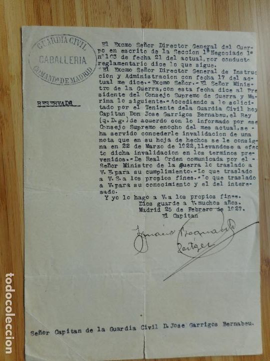 Militaria: ANTIGUA CARTA GUARDIA CIVIL CABALLERIA COMANDANCIA MADRID 1927