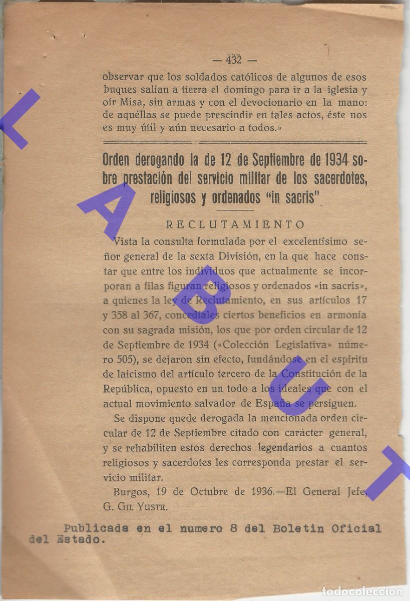 Militaria: 1936 BURGOS DEROGACION ORDEN 12 SEPTIEMBRE 1934 H84