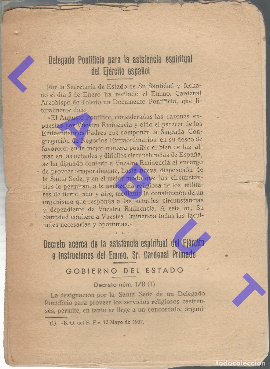 Militaria: 1937 LEON EJERCITO ASISTENCIA ESPIRITUAL DECRETO 8PG ULTIMA HOJA RASGADA H87