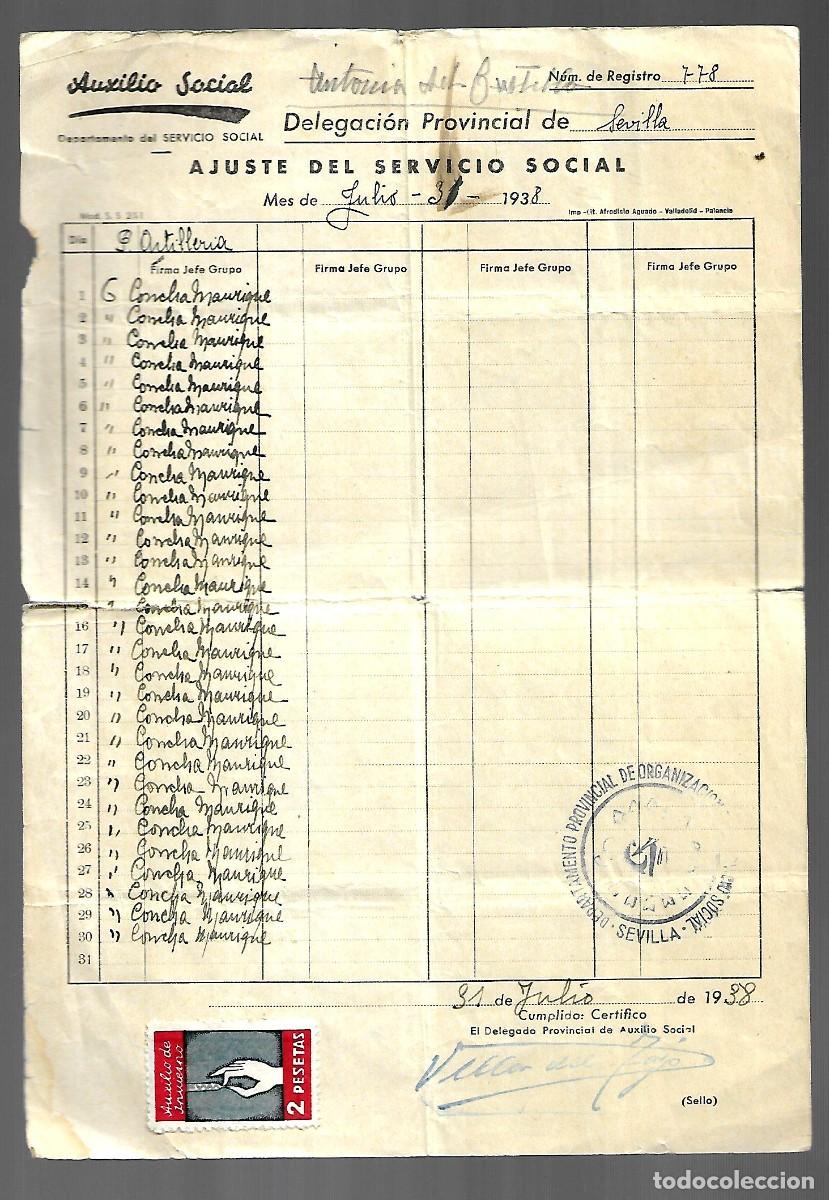 Militaria: M38- SEVILLA - Auxilio Social.Ajuste del Servicio Social. Delegaci&oacute;n Prov.de Sevilla 31-7 de 1938.