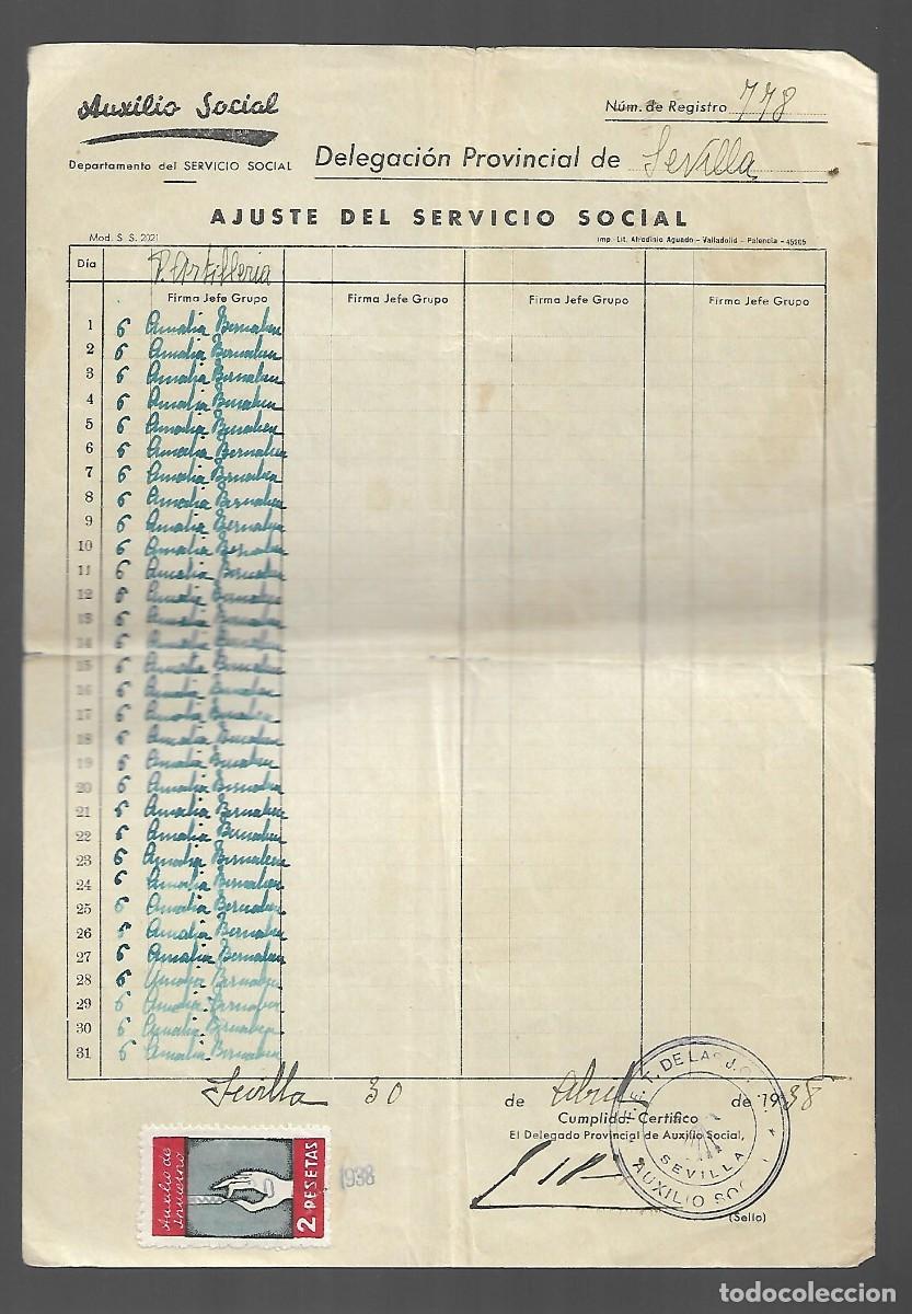 Militaria: M38- SEVILLA - Auxilio Social.Ajuste del Servicio Social. Delegaci&oacute;n Prov.de Sevilla 30-4 de 1938.