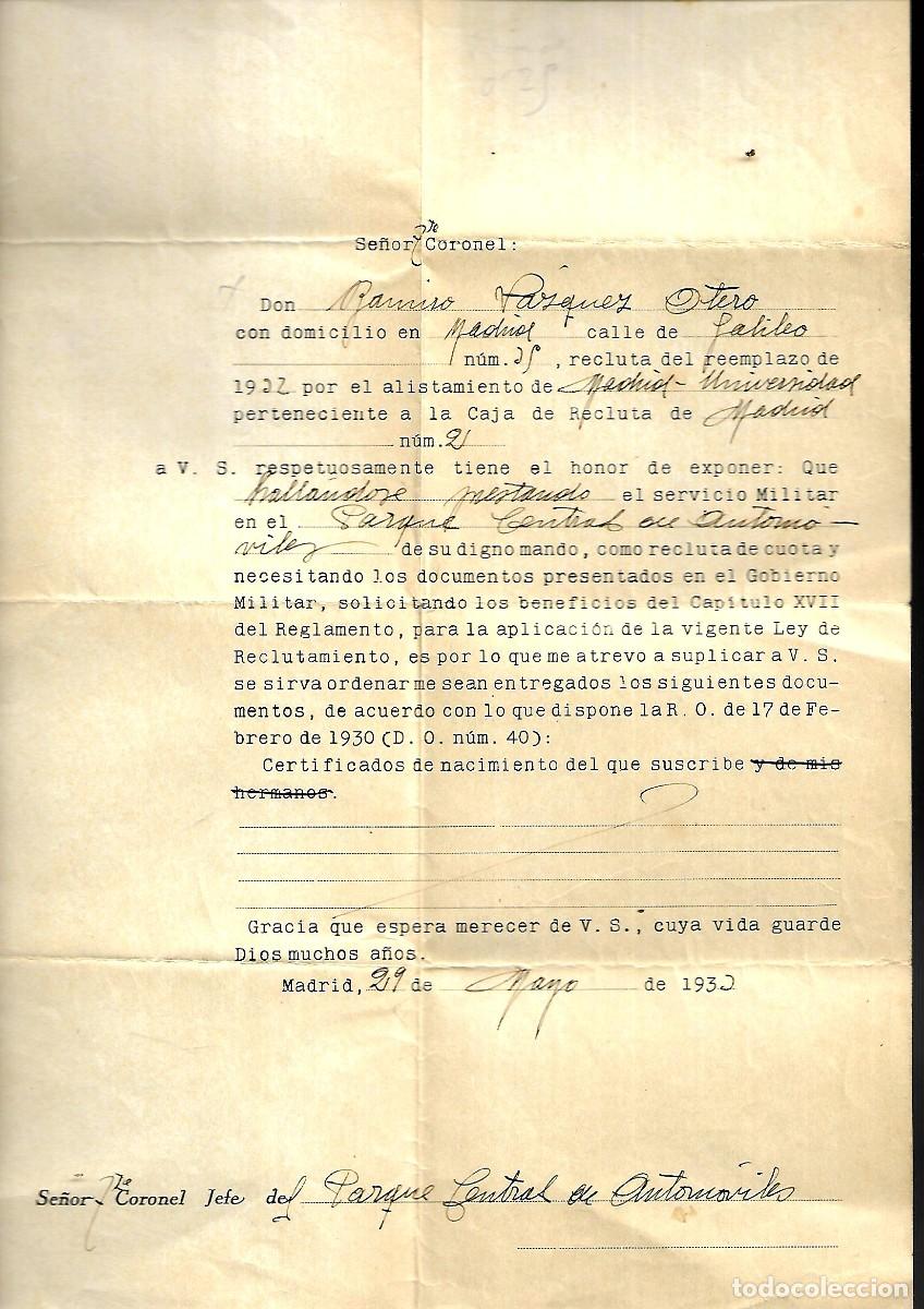 Militaria: M38- PETICION DE DOCUMENTOS AL JEFE DEL PARQUE CENTRAL DE AUTOMOVILES - EL 29- 5- 1.933