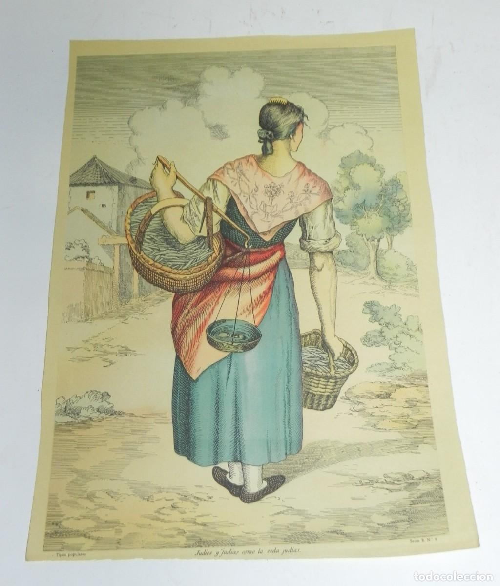 Militaria: Litografia a color de Tipos populares, Judios y Judias como la seda judias, Serie B. N. 9, Mide 29 x