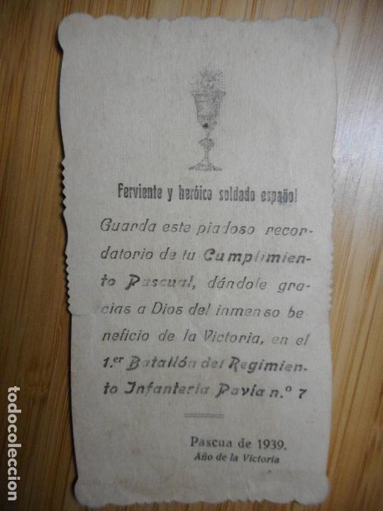 Military Antiques: RECUERDO CUMPLIMIENTO PASCUAL.REGIMIENTO INFANTERIA PAVIA N&ordm; 7. 1939