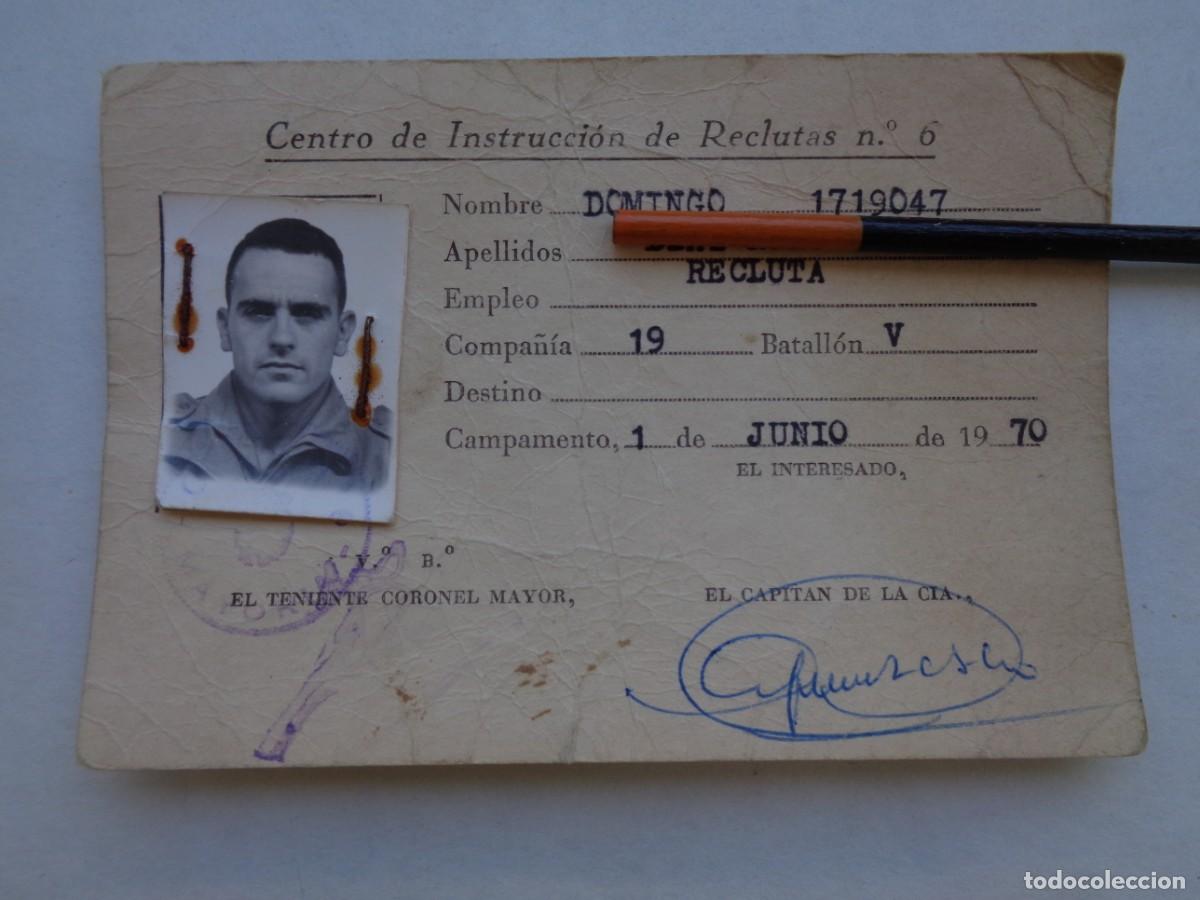 Military Antiques: CENTRO DE INSTRUCCION DE RECLUTAS, C.I.R. N&ordm; 6 ( VIATOR - ALMERIA ) : CARNET DE RECLUTA . 1970