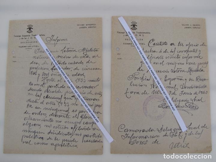 Militaria: 28.- 1.943.- La Torre de utiel. Informe pol&iacute;tico sobre alcalde. Falange