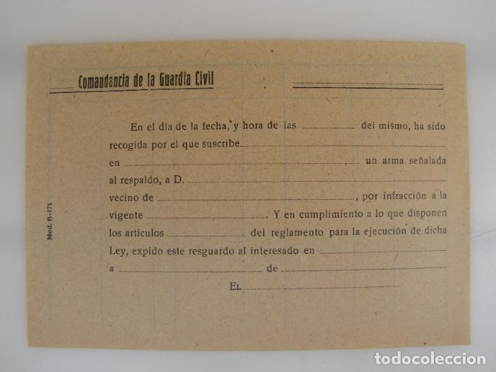 Military Antiques: 28.- Impreso Guardia Civil dep&oacute;sito de armas