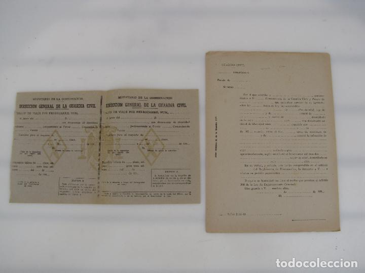 Military Antiques: 28.- Guardia Civil. Tal&oacute;n de viaje ferrocarril e impreso de denuncia Reglamento ferroviario