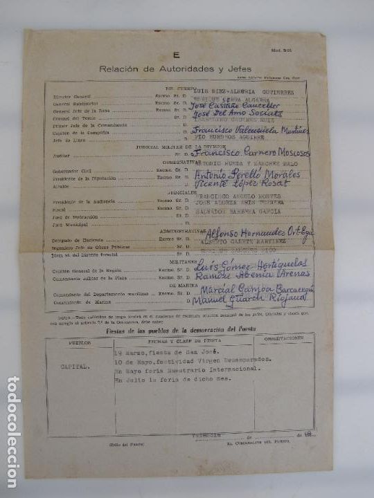 Military Antiques: 28- Relaci&oacute;n de Autoridades y Jefes Guardia Civil Valencia