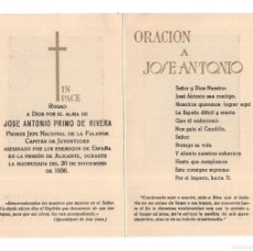 Militaria: RECORDATORIO 1943. JOSE ANTONIO PRIMO DE RIVERA. JEFE NACIONAL DE FALANGE. ASESINADO EN PRISIÓN.. Lote 376597054