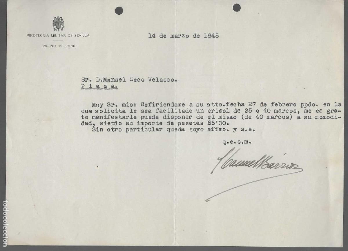 Military Antiques: PIROTECNIA MILITAR DE SEVILLA.-CORONEL DIRECTOR.-A D.MANUEL SECO VELAZCO,, VER FOTOS