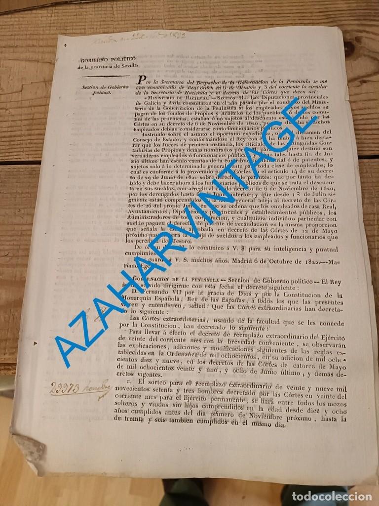 Militaria: 1822, CONDICIONES PARA EL SORTEO DEL REEMPLAZO DEL A&Ntilde;O, 4 PAGINAS