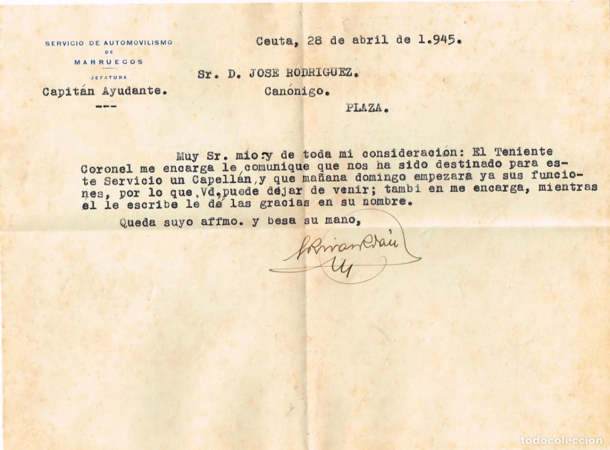 Military Antiques: 1945 CEUTA Servicio Automovilismo Marruecos Jefatura Capit&aacute;n a Can&oacute;nigo Llega un Capell&aacute;n Castrense