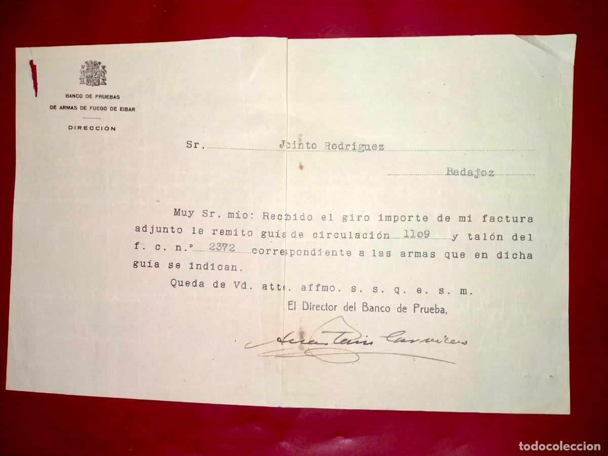 Militaria: DOCUMENTO BANCO DE PRUEBAS DE ARMAS DE FUEGO DE EIBAR, BADAJOZ, A&Ntilde;OS 30