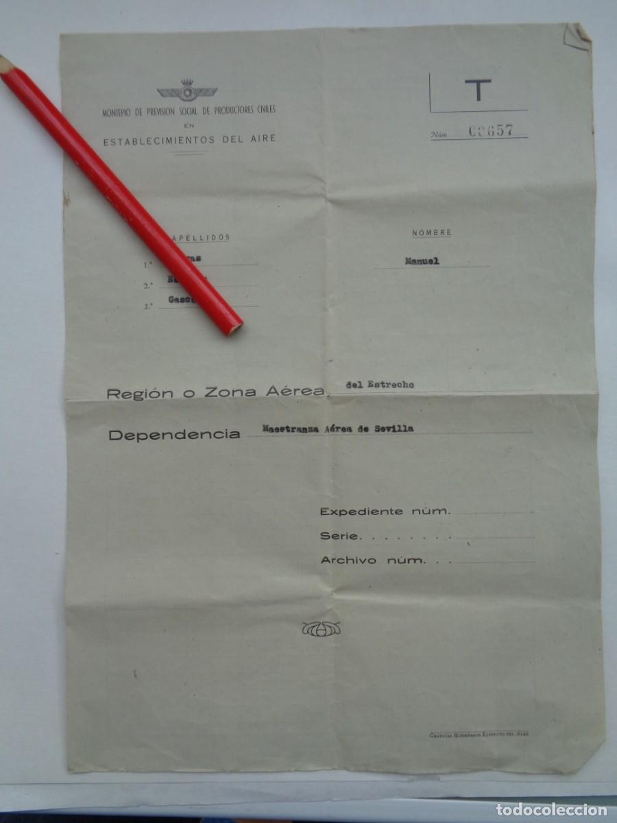 Militaria: AVIACION - MONTEPIO ESTABLECIMIENTOS DEL AIRE: EXPEDIENTE PERSONAL AFILIADO, ZONA ESTRECHO. 1948