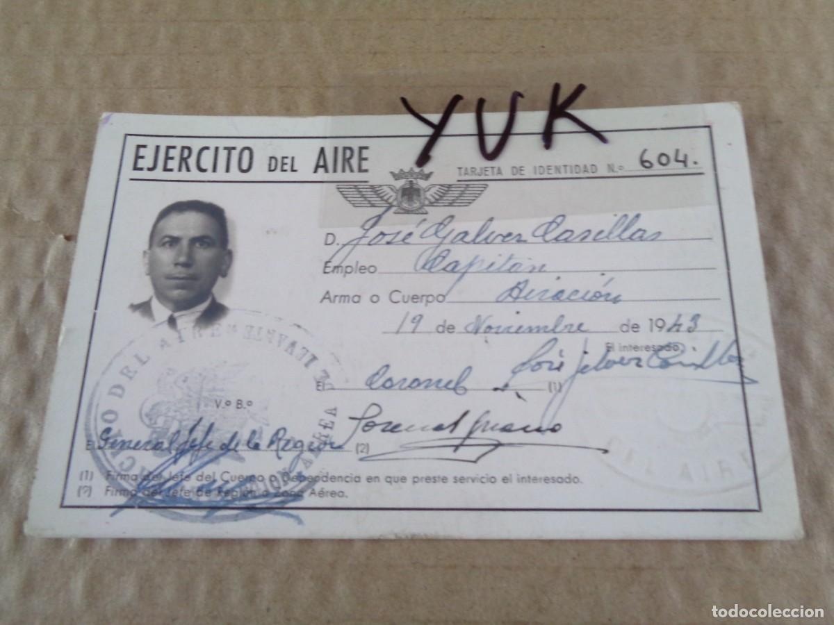 Militaria: TARJETA DE IDENTIDAD DEL EJERCITO DEL AIRE 1943 - DE UN CAPITAN DEL CUERPO DE AVIACION
