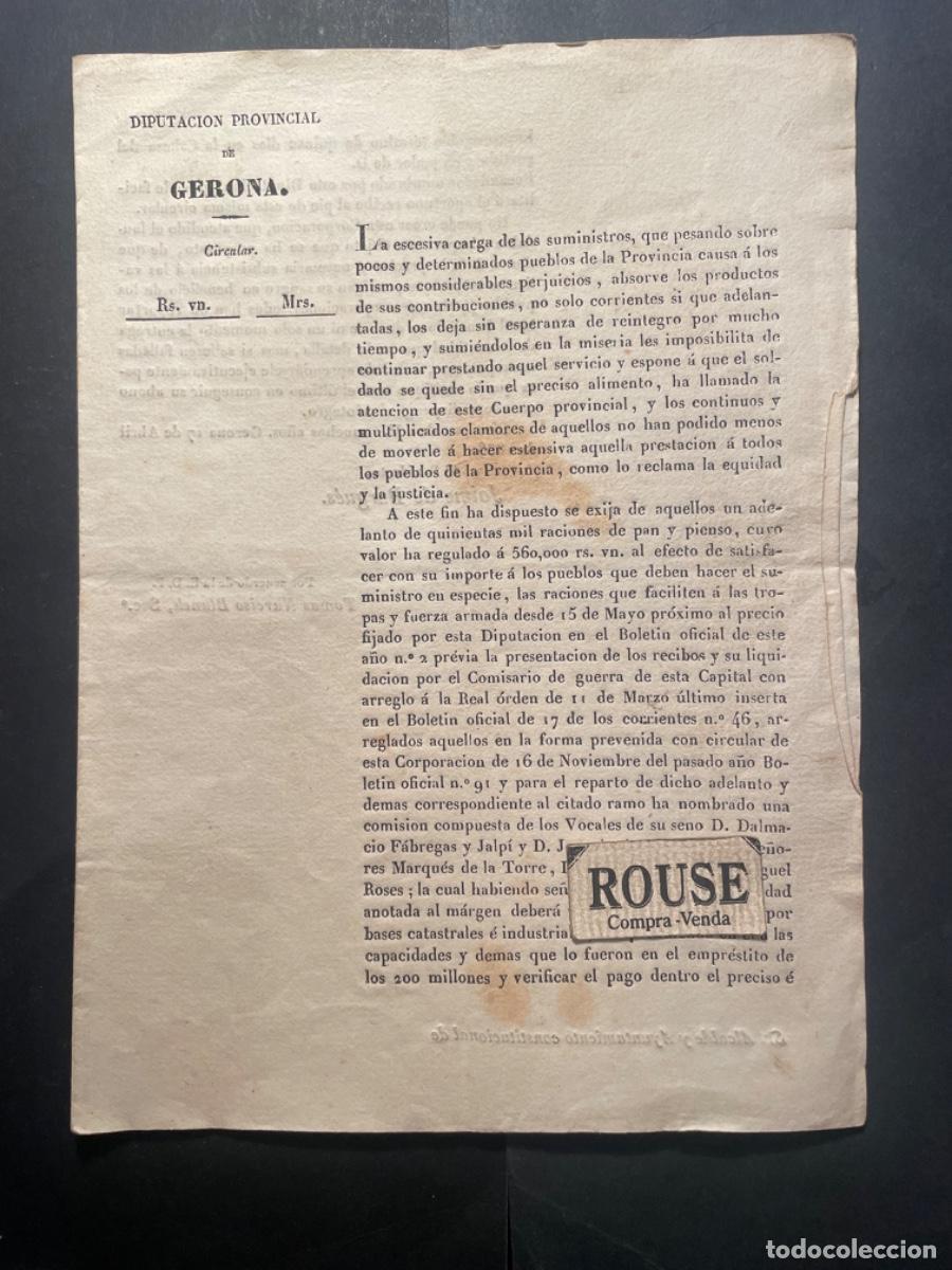 Militaria: 1&ordf; GUERRA CARLISTA - 1838 GERONA ADELANTO DE QUINIENTAS MIL RACIONES DE PAN Y PIENSO CUYO VALOR