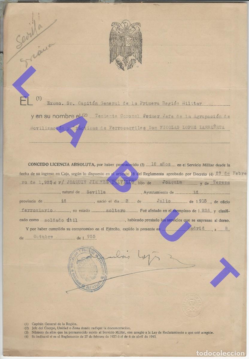 Militaria: TROPAS FERROCARRILES SEVILLA LICENCIA 1955 J24