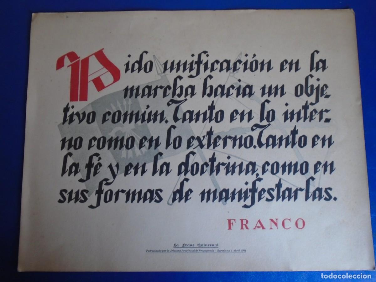 Militaria: (MI-221218)FRANQUISMO CARTEL LA FRASE QUINCENAL A&Ntilde;O 1941 - FRANCO