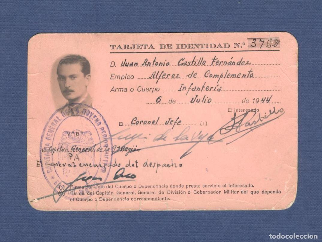 Militaria: TARJETA DE IDENTIDAD: ALFEREZ DE COMPLEMENTO DE INFANTERIA, EJERCITO DE TIERRA - A&Ntilde;O 1944