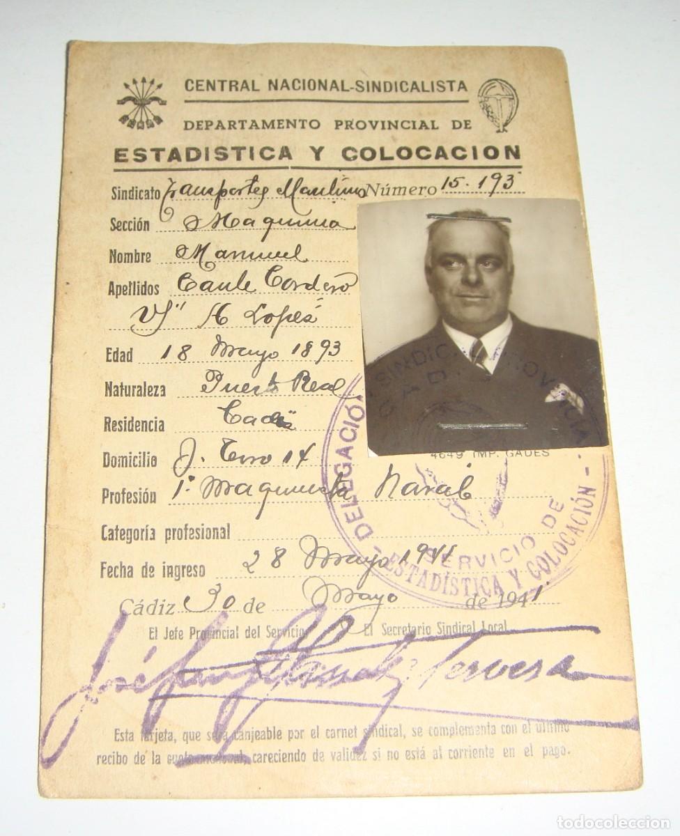 Militaria: Carnet de la Delegaci&oacute;n del Sindicato provincial. Secci&oacute;n Marina Mercante. C&aacute;diz - 1941