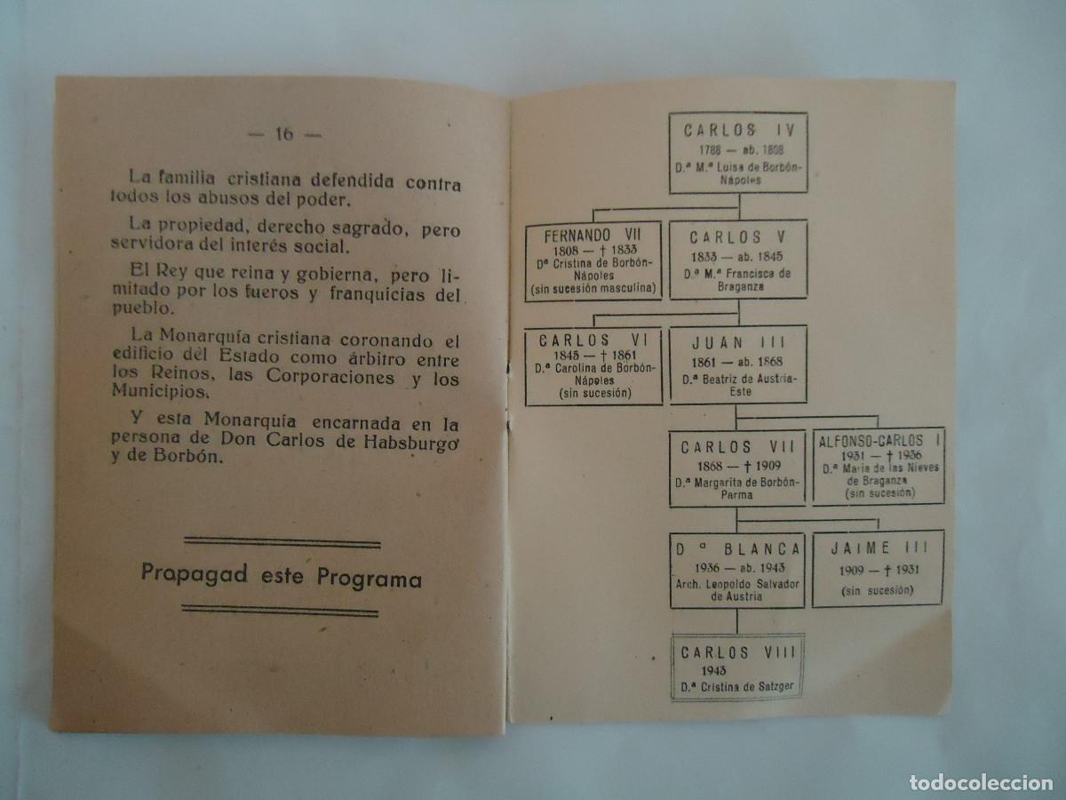 Militaria: LIBRILLO DE LA SINTESIS DEL PROGRAMA DE LA COMUNION CARLISTA. PP. -7 - Foto 4