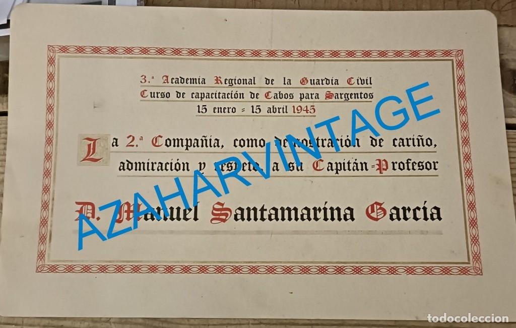Militaria: GUARDIA CIVIL, 1945, DIPLOMA AGRADECIMIENTO A CAPITAN PROFESOR ACADEMIA, RARO, 275X175MM
