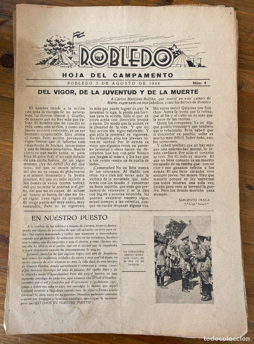 Militaria: Peri&oacute;dico militar Hoja del campamento El Robledo, Madrid 1944, n&ordm; 4, Milicias Universitarias. Tiene