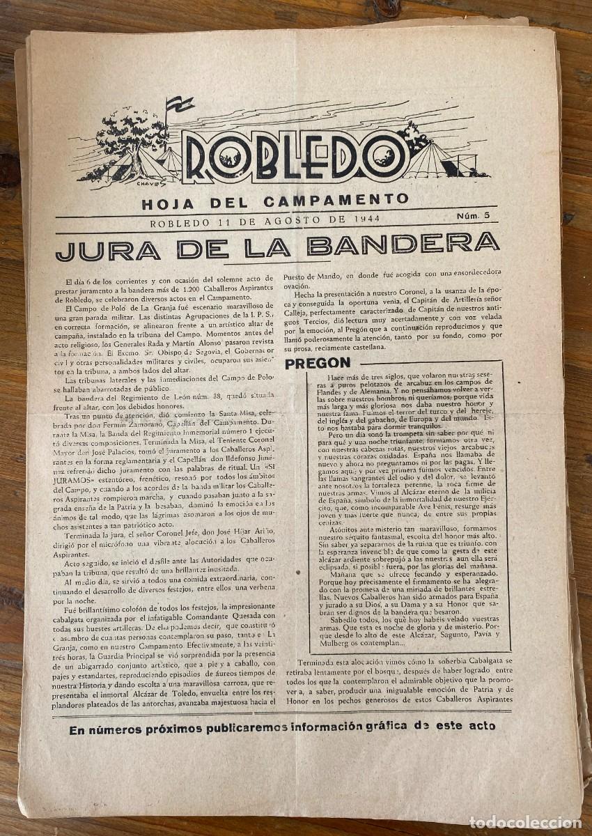 Militaria: Peri&oacute;dico militar Hoja del campamento El Robledo, Madrid 1944, n&ordm; 5, Milicias Universitarias. Tiene