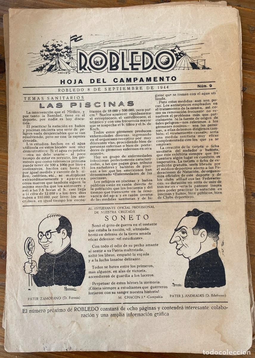 Militaria: Peri&oacute;dico militar Hoja del campamento El Robledo, Madrid 1944, n&ordm; 9, Milicias Universitarias. Tiene