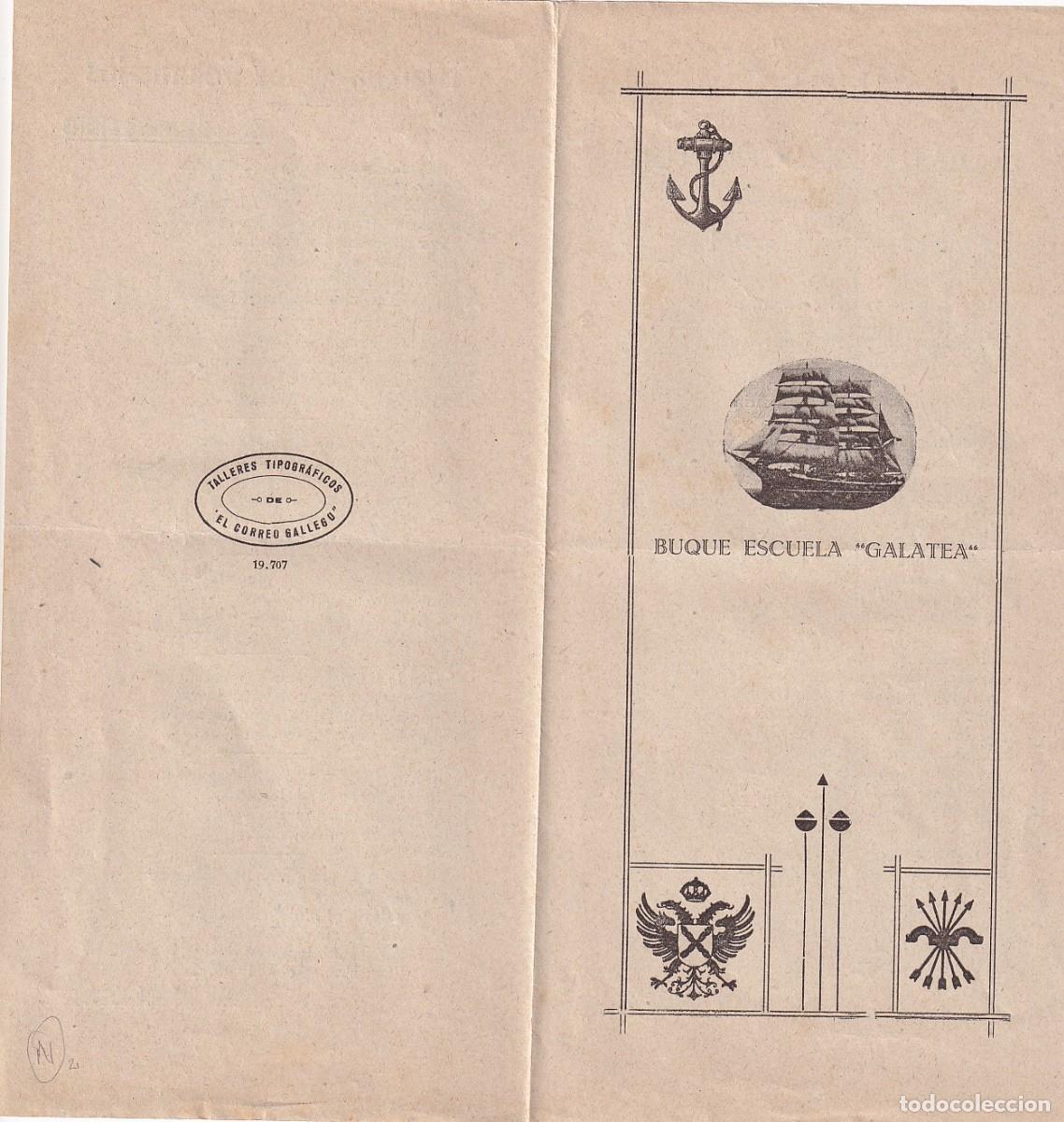 Militaria: Folleto Buque escuela Galatea, Himno y marcha de los Voluntarios. 22,50 x 10,50 cm (cerrado)