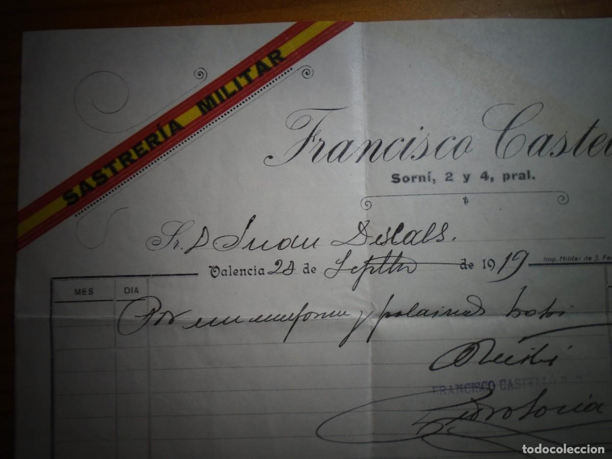 Militaria: SASTRERIA MILITAR.FCO.CASTELLO-VALENCIA-FACTURA POR UNIFORME Y POLAINAS BOTAS.1919.
