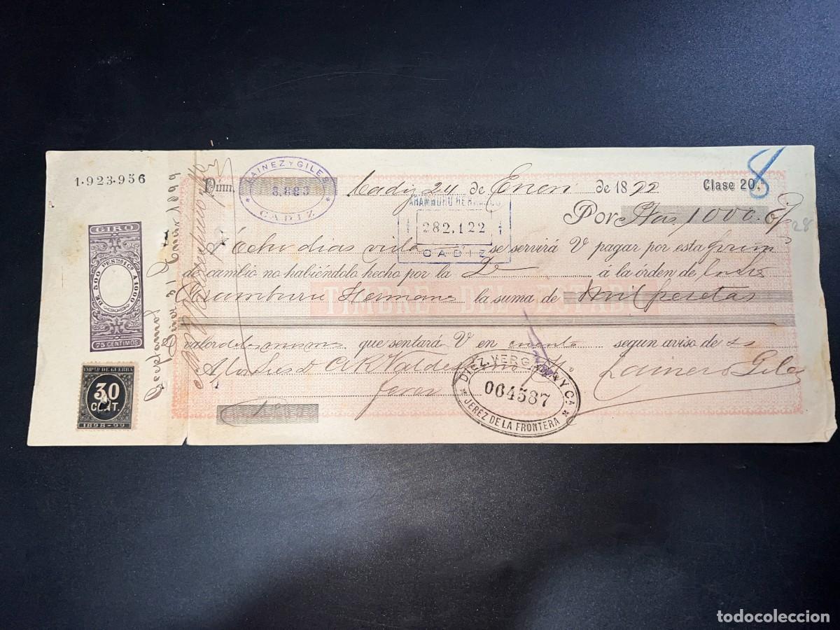 Militaria: LETRA DE CAMBIO CON SELLO DE IMPUESTO DE GUERRA. LAINEZ Y GILES. CADIZ, 1888